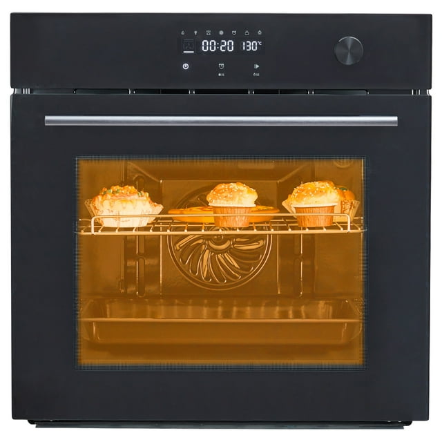 Four Électrique Intégré de 24 Pouces, Four à Paroi Simple en Acier Inoxydable, Four à Convection de 2,5 Pi3 avec Écran Tactile et Porte en Verre Isolée à 3 Couches - Puissance de 240 V 3000 W pour Cuisson Rapide, Noir