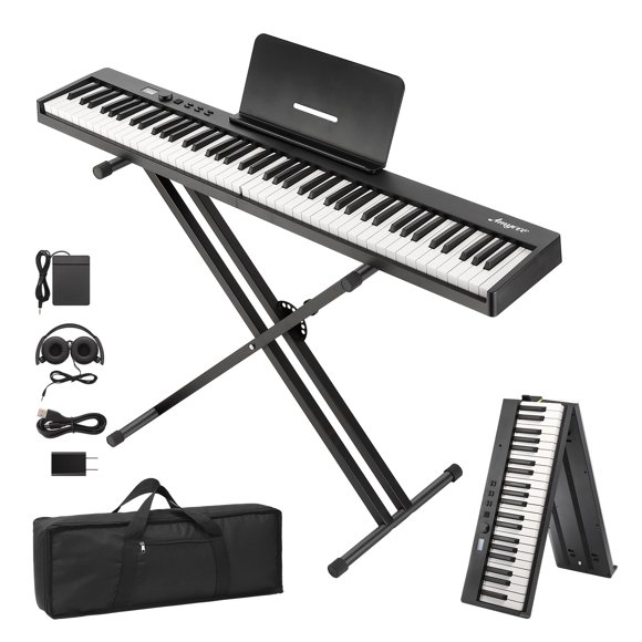 Yiwa Folding Piano Keyboard,Full Size 88 Key Semi Weighted Keyboards Electric Piano,Portable Keyboard Digital Piano with Stand,Sustain Pedal,Headphones,Handbag,Bluetooth,USB MIDI for Beginner