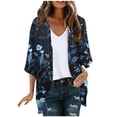 thumbnail image 2 of UPPADA Kimono Cardigan for Women Dressy Summer Floral Print 3/4 Sleeve Open Front Chiffon Beach Coverups Hawaiian Lightweight Loose Tops Navy,S, 2 of 6
