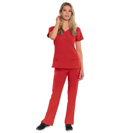 

Med Couture Activate Women s V-Neck Racerback Scrub Top & Yoga 2 Cargo Pocket Scrub Pant Set [XS - 3XL]