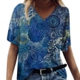thumbnail image 2 of Hauts d'Été pour Femmes 2023 Mode Femmes T-Shirt Imprimé Col en V Manches Courtes Tee Décontracté Blouse, 2 of 5