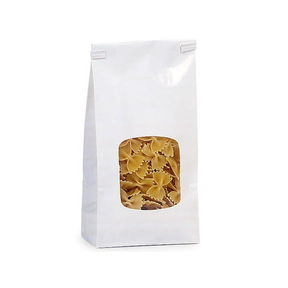 Pack of 500, Solid 1 Lb White Window Coffee Bags 4-3/4"X2.5"X9.5" For Food Packaging