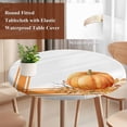 thumbnail image 4 of Fall Round Tablecloth, Fitted Table Cover with Elastic for 36"-44" Round Tables, Orange Pumpkin Thanksgiving Autumn Stripe Leaf Table Cloth Outdoor Indoor Dinning Party Waterproof Tablecloths, 4 of 7