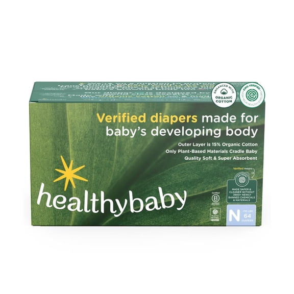 Certified Safe Organic Cotton Enhanced Diapers - Size N - 64ct