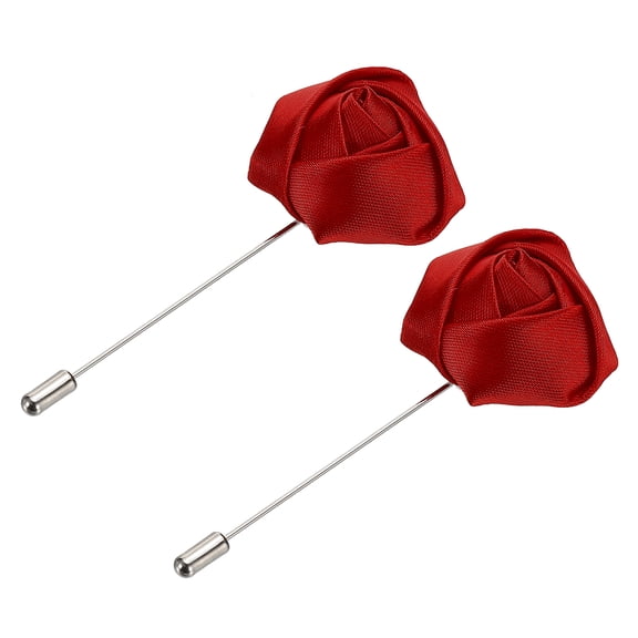 Uxcell 2 Pcs Flower Lapel Pin, Lapel Pin for Men Suits Boutonnieres Handmade Satin Rose Men Brooch Accessories for Wedding Anniversary Graduation Party, Burgundy