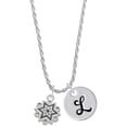 thumbnail image 1 of Delight Jewelry Silvertone Antiqued Snowflake Silvertone Script Initial Disc - L - Charm Necklace, 20"+3", 1 of 4