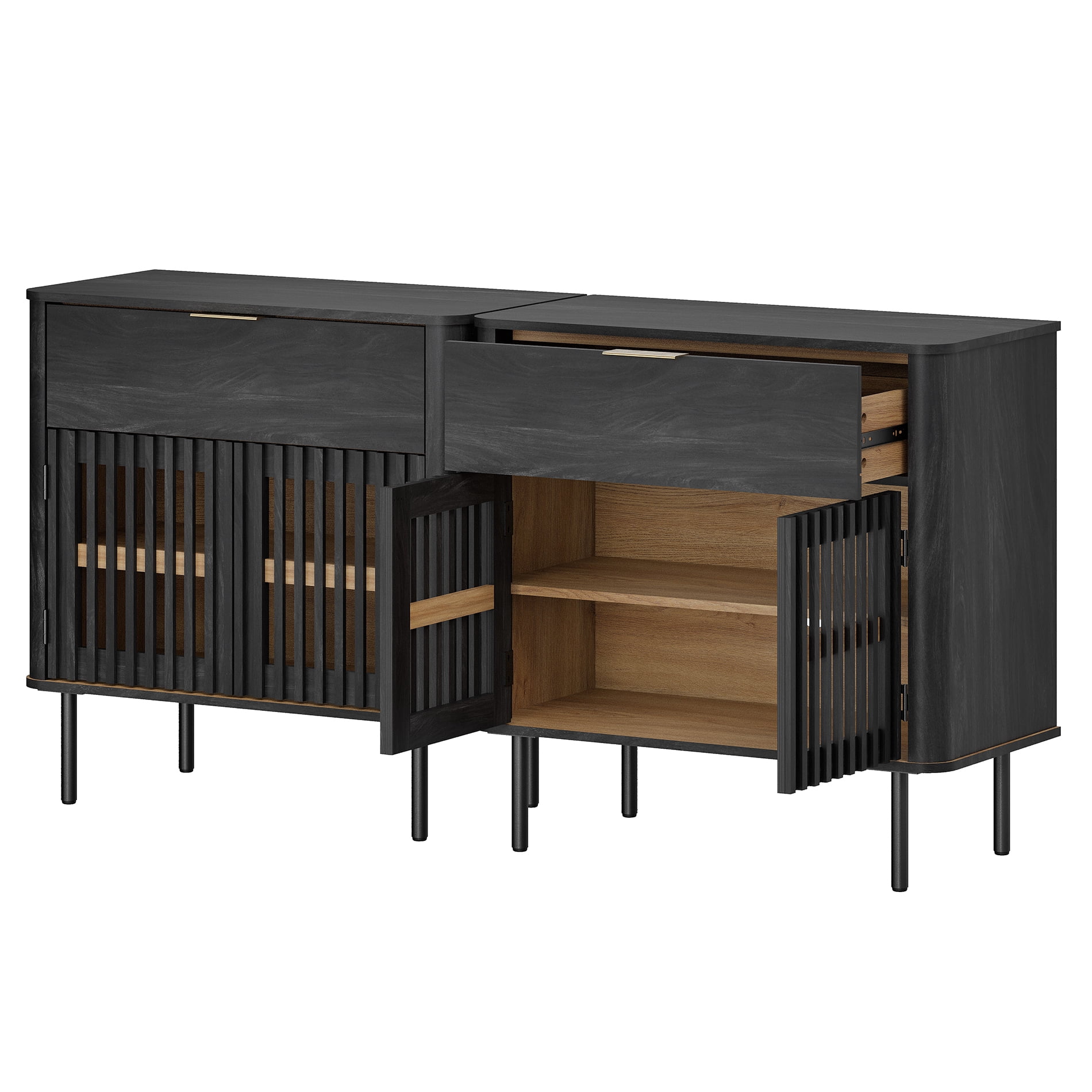 63" Sideboard Buffet Cabinet with Storage - Mid Century Modern Accent Coffee Bar for Dinning Room, Living Room, Entryway, Black