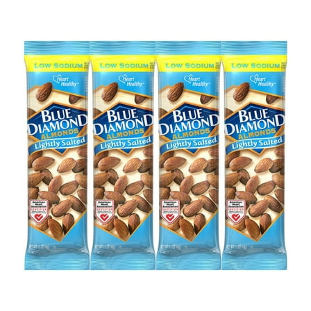 Snack Pack Blue Diamond Lightly Salted Almonds, Healthy Low-Sodium Nut Snack, 1.5 oz Individual Packs, Convenient On-the-Go Protein-Rich Almonds, 4-Pack