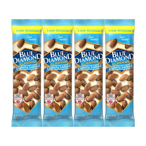 Snack Pack Blue Diamond Lightly Salted Almonds, Healthy Low-Sodium Nut Snack, 1.5 oz Individual Packs, Convenient On-the-Go Protein-Rich Almonds, 4-Pack