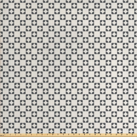 Geometric Fabric by the Yard Upholstery, Retro Modern Style Repeating Shapes Contemporary Graphic Design, Decorative Fabric for DIY and Home Accents, Eggshell Charcoal Grey by Ambesonne