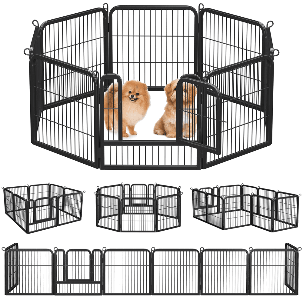 Alden Design 25" Tall 8 Panels Metal Dog Playpen Fence for Outdoor Indoor, Black