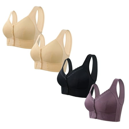 UTSJKR 4 Pc Front Closure Wireless Bras Comfort No Underwire Full Support Sleep Bra Adjustable Straps Breathable Wireless Bra for Daily Wear Bras Khaki XXXL
