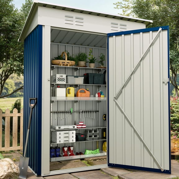 Garderth Outdoor Storage Shed,5×3FT Garden Shed,67CU.FT Tool Shed With Sloping Roof And Lockable Door,Compact Metal Shed For Garden Backyard Patio