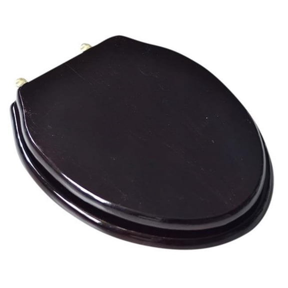 Designer Solid Elongated Oak Wood Toilet Seat with Antique Brass Hinges, Mahogany