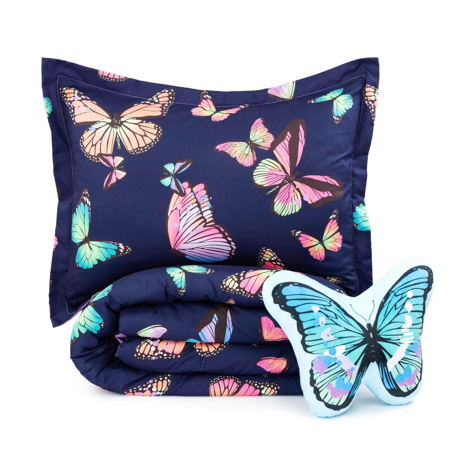 Justice Butterfly 3-Piece Twin/Full Reversible Comforter Set with Decorative Pillow