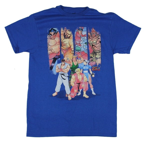 Street Fighter II Mens T-Shirt - Character Group Under Distressed Swipes