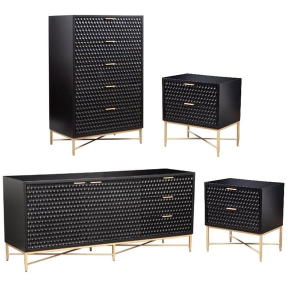 Home Square 4-Piece Set with 5 Drawer Chest & 2 Nightstands & TV Console