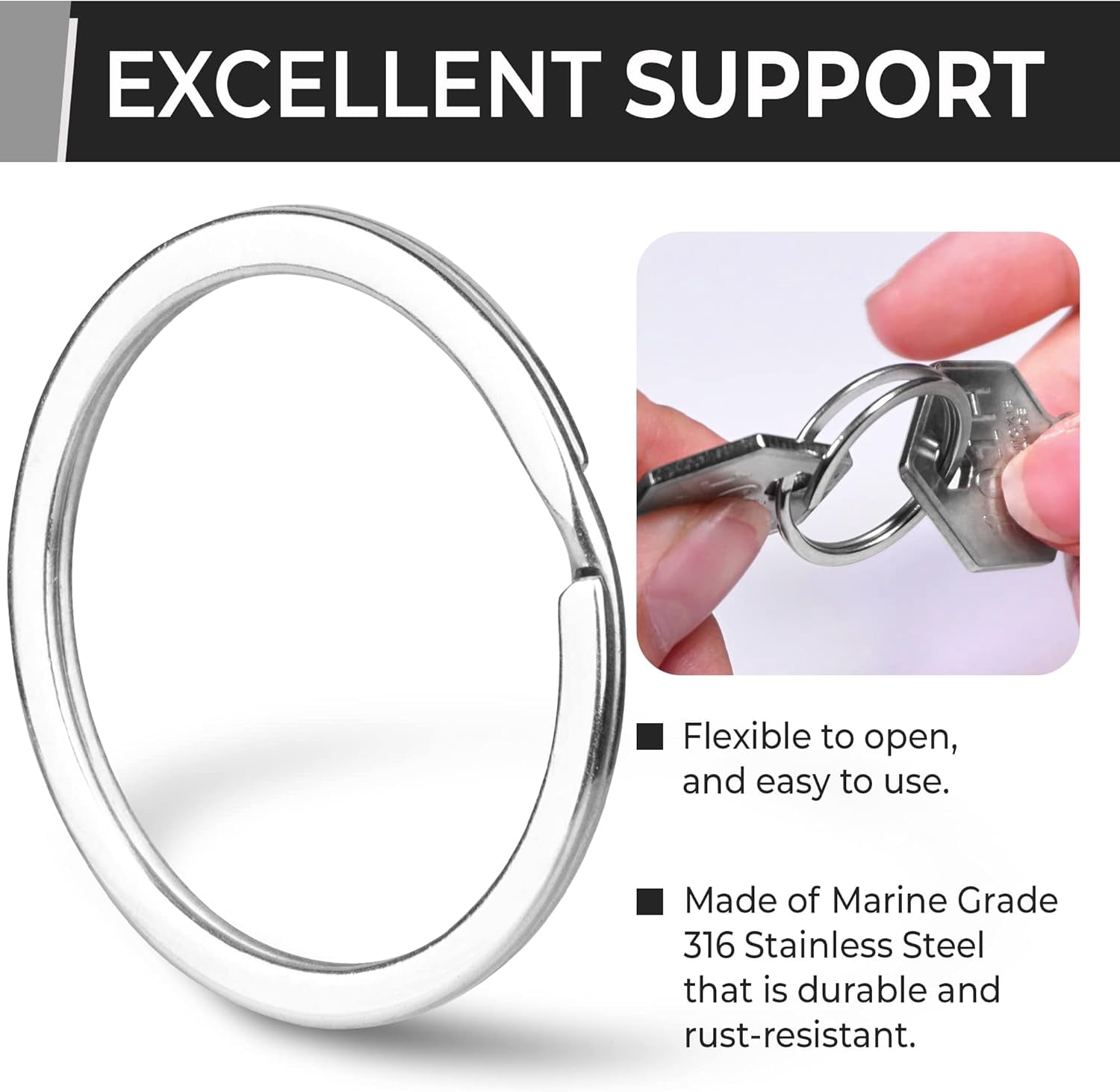 Marine Grade 316L Stainless Steel Keyrings, 5 Pack 25mm (1 Inch) Split Key Rings for Keychains, Car Keys, Diving & DIY Crafts, Corrosion Resistant Metal Key Rings
