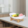 thumbnail image 3 of Modern Home Decor Fruit Bowl Fruit Basket with Wooden Stand Snacks Bowl Fruit Holder for kitchen Countertop Snack Tray Produce Storage for Snack Dessert Cake Fruit, White, 3 of 5