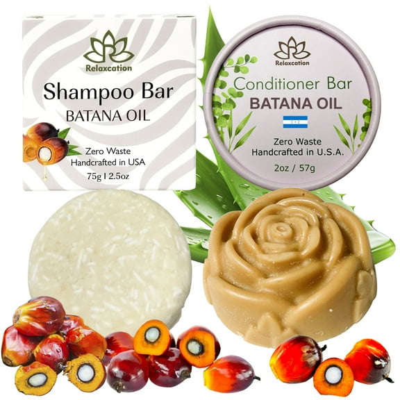 Relaxcation Batana Oil Shampoo & Conditioner Bar Set, Sulfate-Free, Handmade in USA