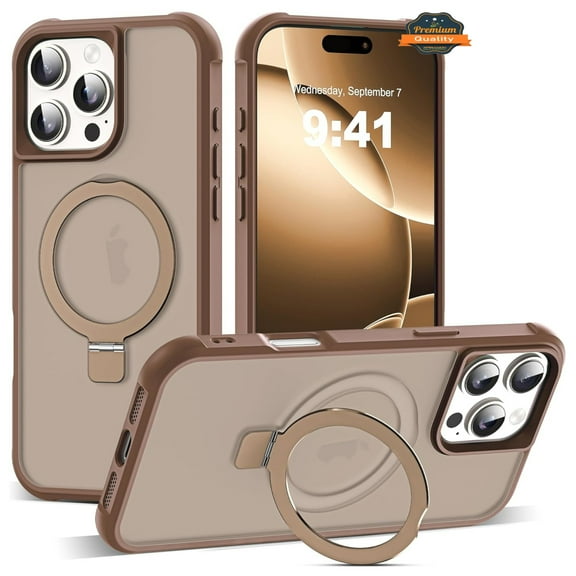 For Apple iPhone 13 Translucent Matte Finish, MagSafe Compatible, Built-in Ring Stand, Shockproof Protective Back Phone Case Cover by Xpression, Brown