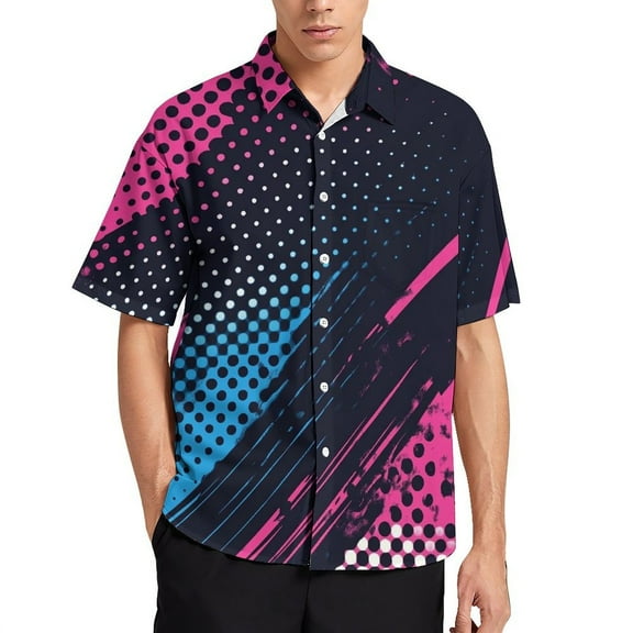 Color Wave Point Geometry Men's Shirt Short Sleeves Printed Button Down Summer Shirts