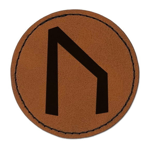 Norse Viking Dwarven Rune Letter U 2.5" Faux Leather Round Engraved Iron-On Patch - Brown