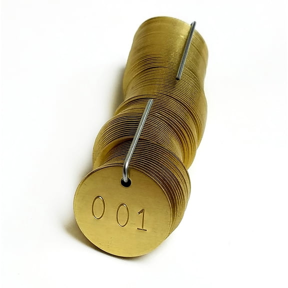 Brass Tags, Numbered 001-100, 1.25" Round