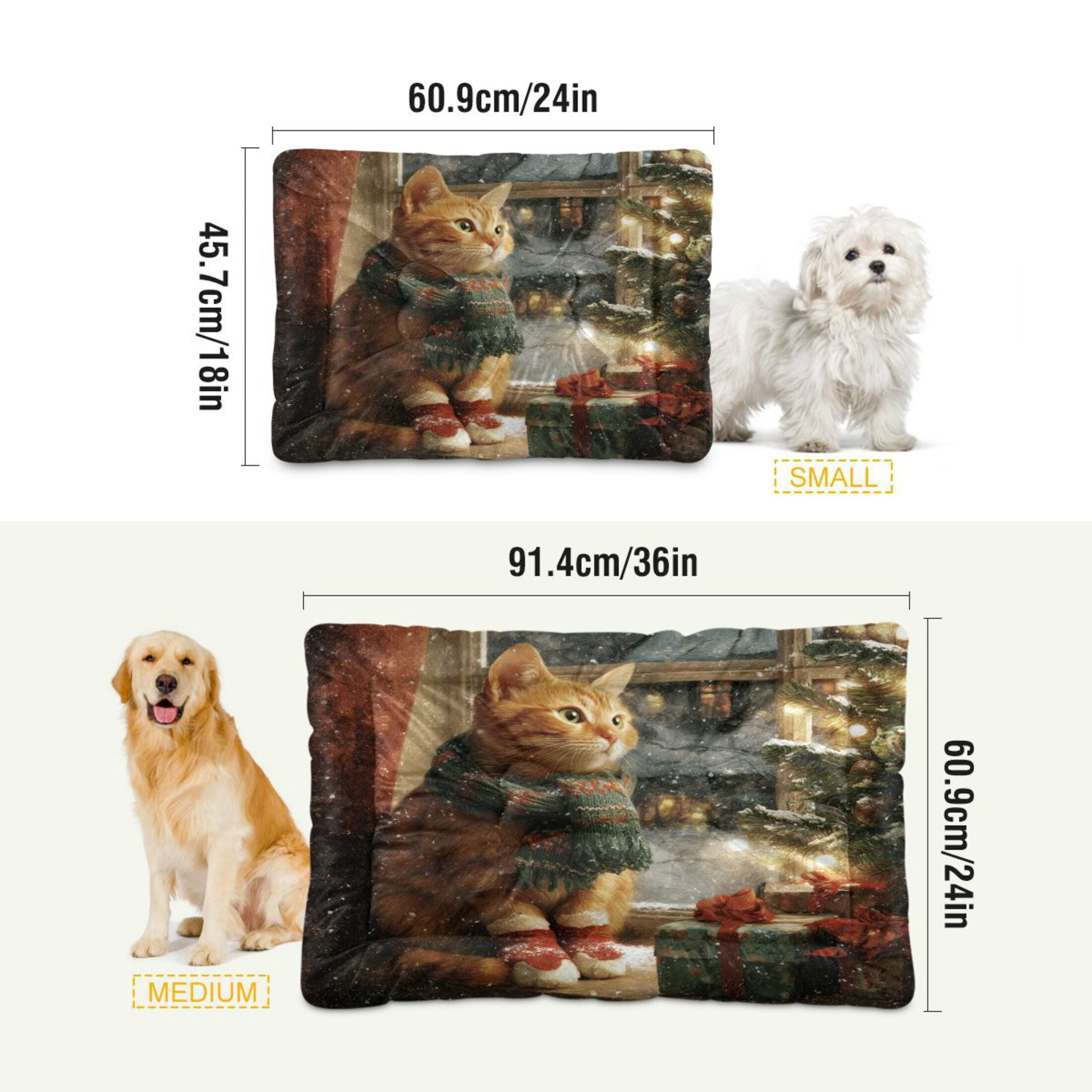 Qxltty Christmas Ginger Cat Ped Pad Wear-resistant and Hard to Bite Through Sleeping Pad for Small Medium Large Dogs Winter Pet Bed 36×24in