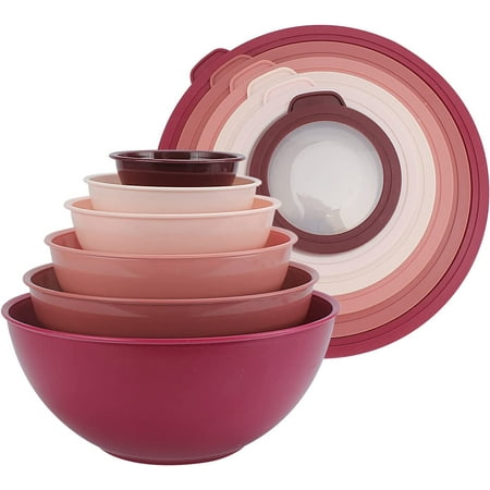 

Cook with Color Mixing Bowls with TPR Lids - 12 Piece Plastic Nesting Bowls Set includes 6 Prep Bowls and 6 Lids