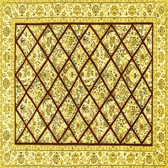 Ahgly Company Machine Washable Indoor Square Persian Yellow Traditional Area Rugs, 5' Square