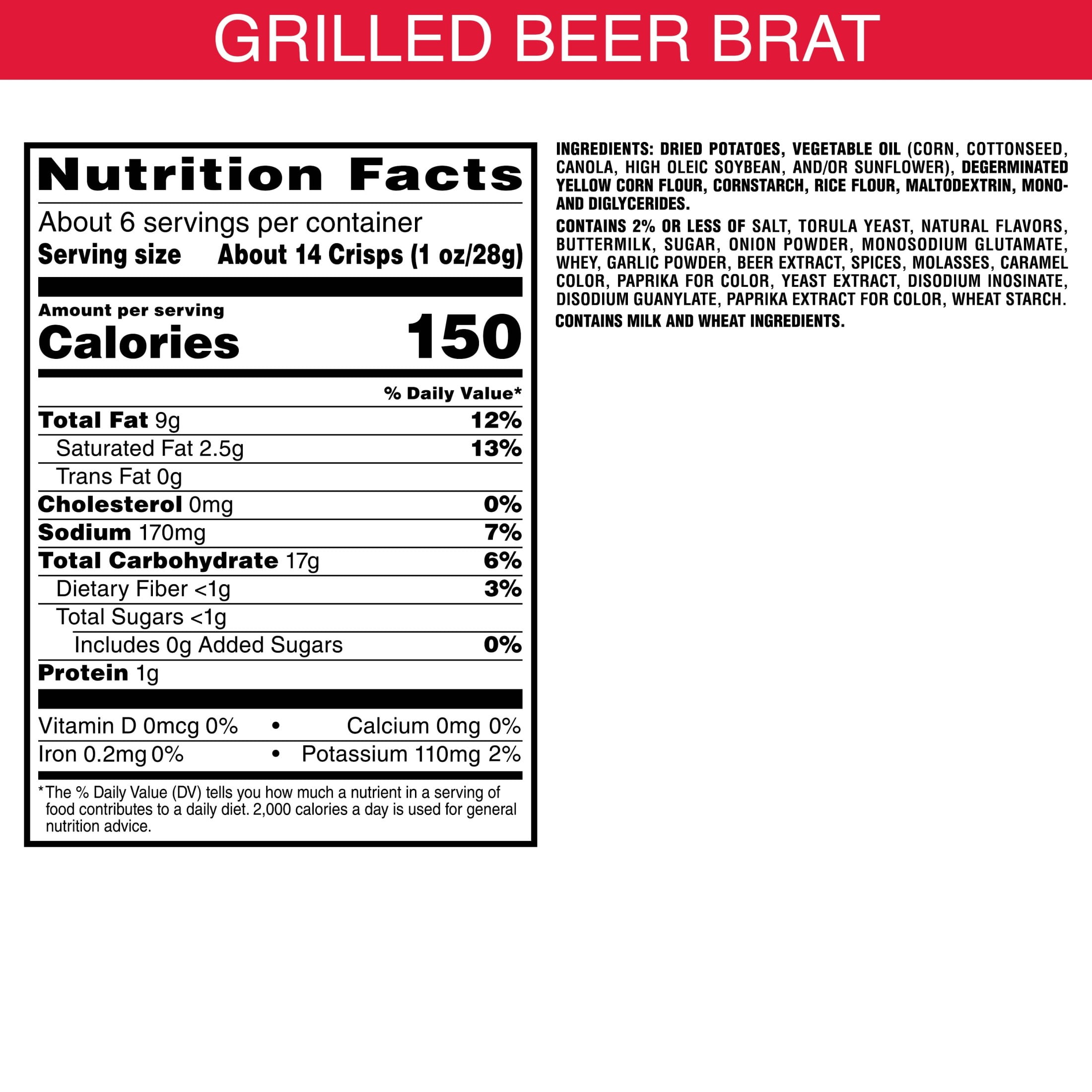 Pringles Miller Lite Grilled Beer Brat Potato Crisps Chips, Lunch Snacks, 5.5 oz Canister