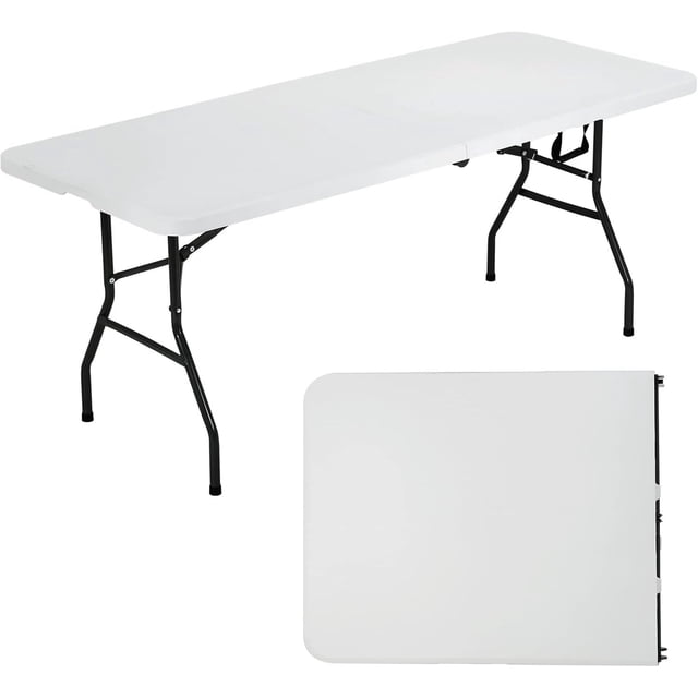 6 FT Folding Table Heavy Duty Plastic Indoor Outdoor Portable Fold Up Party Dining Table Utility Camping Table Hold Up to 500 LBS White