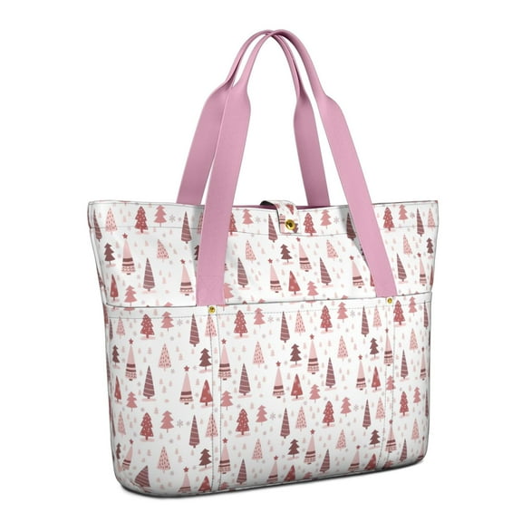 Tote Bag for Women - Pink Christmas Tree Pattern Shoulder Bag - Large Utility Work Duffle Bag with Zipper Handbag for Travel, Work, Sprots