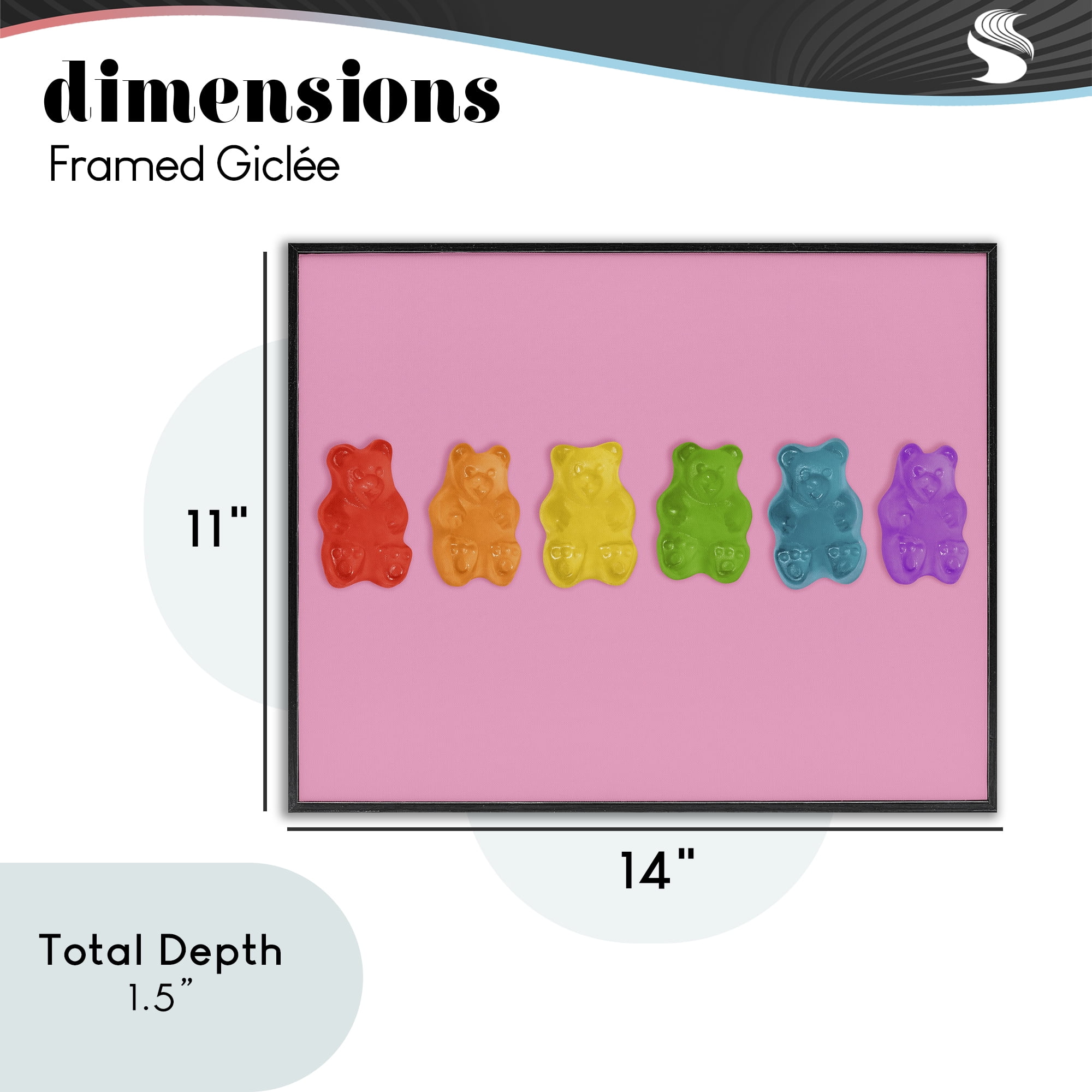 Stupell Industries Rainbow Gummy Bears on Pink Black Framed Giclee Art, design by LISH Creative