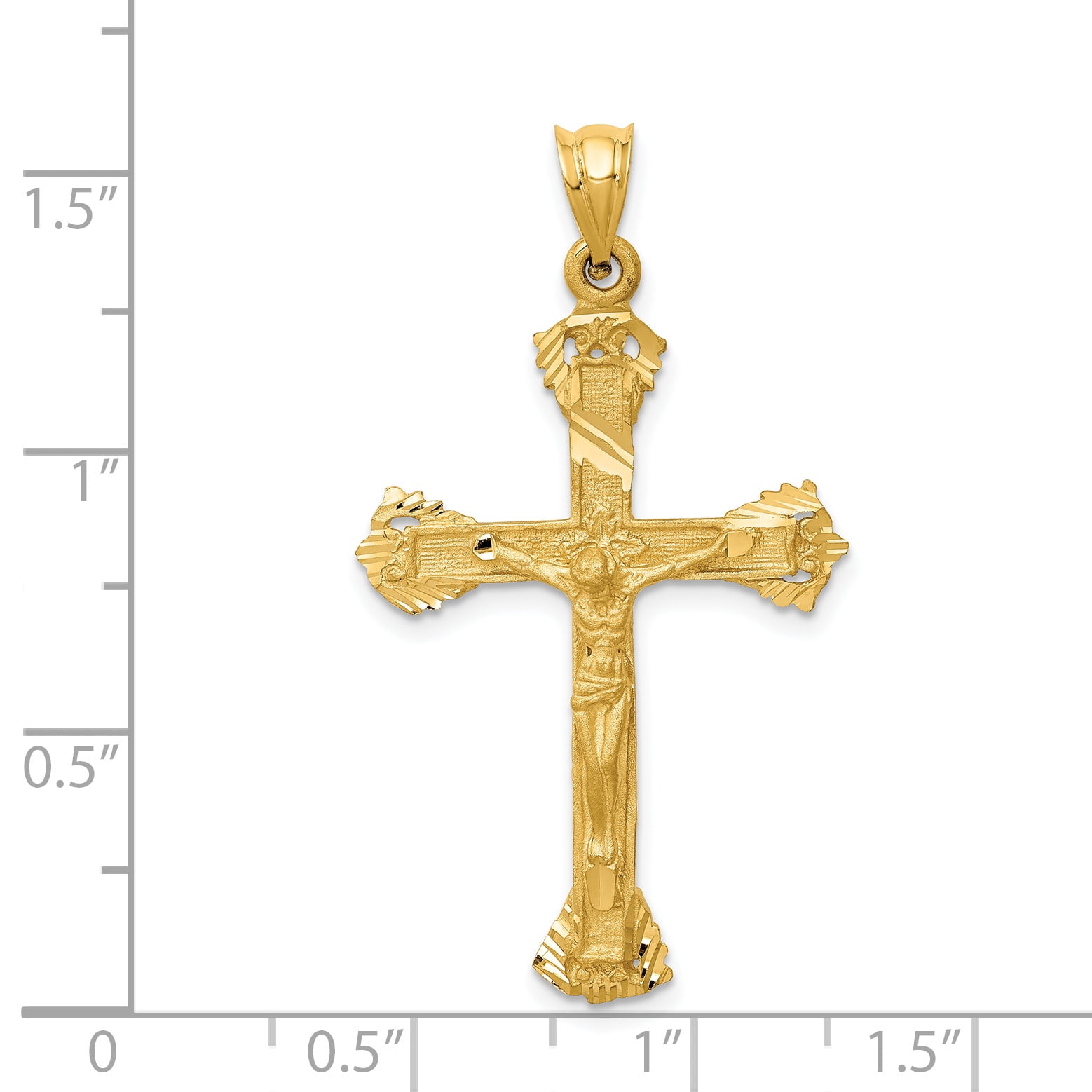 Solid 14k Yellow Gold Inlay Latin Cross Pendant Necklace