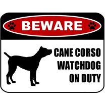 PCSCP Beware Cane Corso Watchdog On Duty (Silhouette) 11.5 inch x 9 inch Laminated Dog Sign