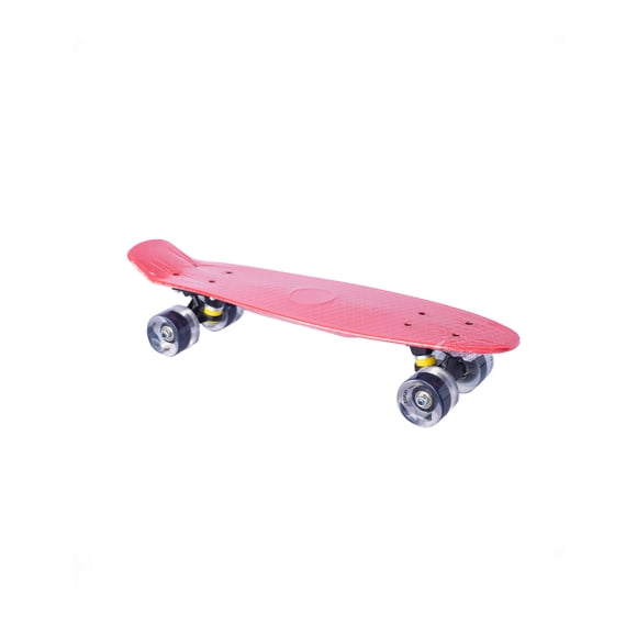 Patineta semiprofesional minicruiser tipo penny con deck rojo, trucks negros y ruedas negras transparentes Display Penny minicruiser