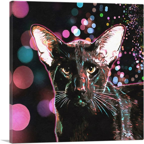 ARTCANVAS Havana Brown Cat Breed Bokeh Lights Canvas Art Print - Size: 18" x 18" (1.50" Deep)