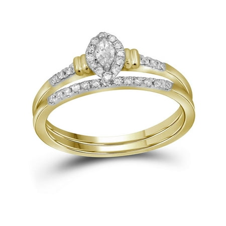 10k Yellow Gold Womens Marquise Diamond Bridal Wedding Engagement Ring Band Set 1/5 Cttw