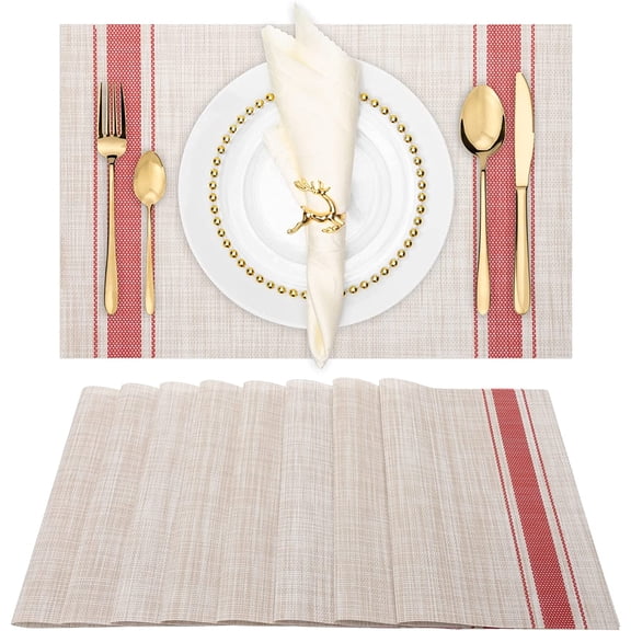 Set of 6 Placemats, Table Mats Indoor Placemats Washable PVC Non-Slip Heatproof Woven Placemats for Dining Table Fabric Place Mat