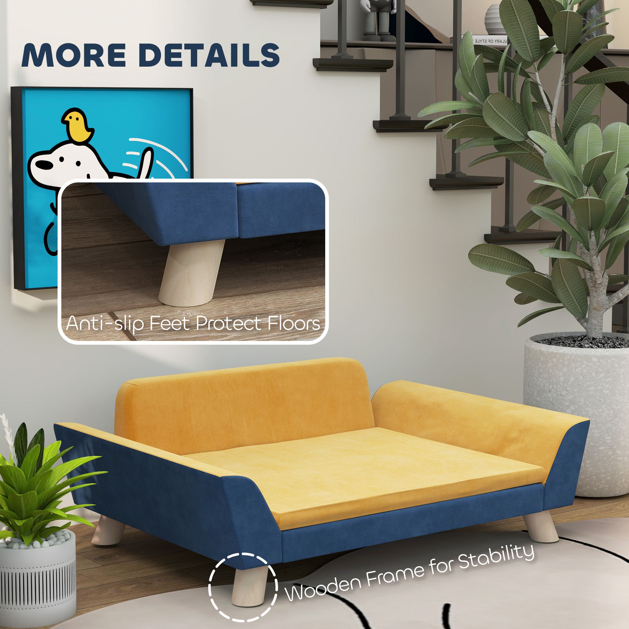 PawHut Dog Sofa Bed, Dog Couch, Pet Sofa for Small Dogs w/ Soft Cushion, Removable Washable Cover, Elevated Dog Bed Couch with Anti-Slip Foot Pads