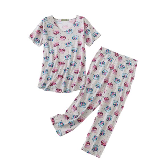 Women's Pajama Sets Short Sleeve Sleepwear Loungewear Summer Round Neck Suit Plus Size Womens Clothing