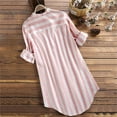 thumbnail image 3 of MRULIC t shirts for women Women's Plus Size Stripe Pocket Loose Blouse Casual Button Long Sleeve Shirt Top Womens t shirts Pink + XL, 3 of 4