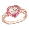 Miabella Women's 1-1/3 Carat T.G.W. Heart-Cut Morganite and Round-Cut Pink Tourmaline Diamond Accent Rose Gold Flash Plated Sterling Silver Heart Crossover Ring