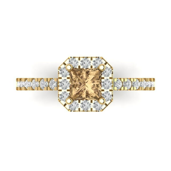 Clara Pucci 14K Yellow Gold 0.89ct Champagne Halo Ring for Women
