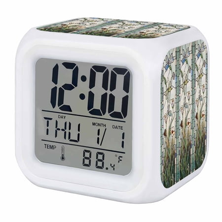 Vintage Floral Digital Alarm Clock for Bedrooms,Smart LED Alarm Clock with 7 Color Night Light,Retro Abstract Art Summer Flowers Watercolor Silent Wake Up Clocks for Sleep Study Cooking 3.2x3.2