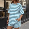 thumbnail image 4 of Summer Pjs for Women Set Striped Oversized Matching Tops and Shorts Pajama Sets Soft Loose Fit Lounge 2 Piece Set, 4 of 6