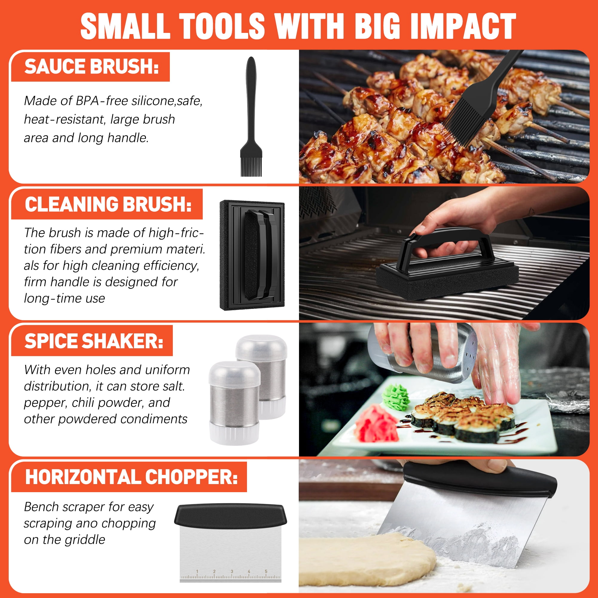 30PCS Griddle Accessories Kit, Flat Top BBQ Grill Tools Set for Blackstone and Camp Chef, Grill Spatula Set with Enlarged Spatulas, Basting Cover, Scraper for Outdoor Barbecue