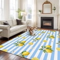 thumbnail image 3 of Summer Fruit Washable Living Room Rugs 5'x7', Watercolor Yellow Lemon Rustic Flower Blue Stripes Low Pile Throw Large Area Rugs Non-Slip Sturdy Edge Binding Carpet for Dining Room Bedside Kitchen, 3 of 9
